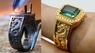 how to make Dragon ring for men - gold jewelry making