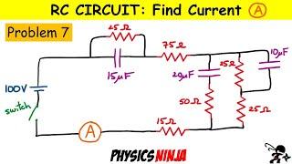 RC Circuits - Problem 7 - Finding current after closing switch