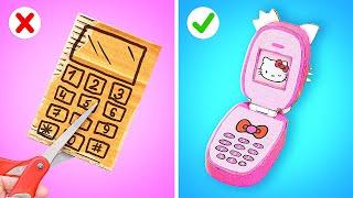 MY MOM MADE ME DIY KITTY PHONE || Awesome Parenting Hacks made from Cardboard by 123GO! CHALLENGE