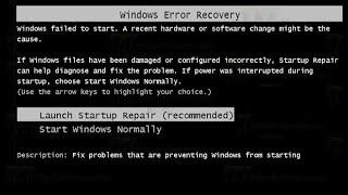 Windows Error Recovery, Launch Startup Repair (Recommended), Start windows normally | Acer Aspire