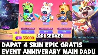 DAPAT 4 SKIN EPIC GRATIS EVENT ANNIVERSARY 8 MOBILE LEGENDS & PENJELASANT EVENT DADU