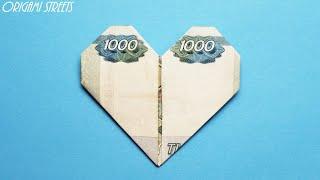 Origami heart out of money. Minigame heart.