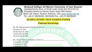 Test Sample Paper 2024 Shaheed Zulfiqar Ali Bhutto University of Law Karachi SZABUL Clifton Karachi