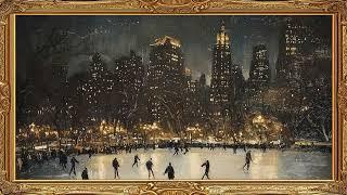 Ice Skating Frame TV Art City Painting Screensaver Framed 4K HD Wallpaper Winter Night Slideshow