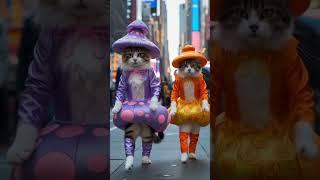 Kucing Berjalan di Kota dengan Kostum Jamur Ceria #shorts #shortvideo #ai #cat #kitten #cute