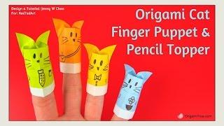 Back to School Craft - Origami Cat Pencil Topper - Origami Finger Puppet  - Cat Paper Crafts