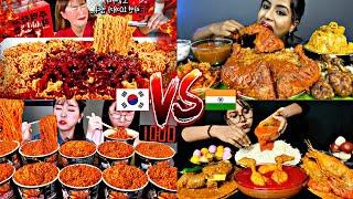 Female Korean VS Female Indian! EATING TONS OF SPICY FOODS!️️️