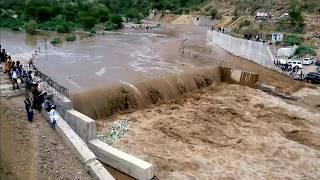 Great flash flood first wave Wadi to dam flooding HD