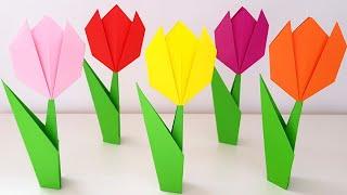  Как сделать тюльпан из бумаги своими руками ОРИГАМИ Тюльпан Подарок на 8 марта маме своими руками