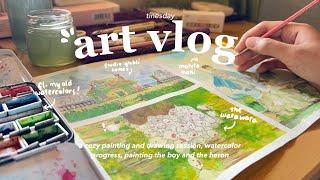 art vlog ️ cozy watercolor painting session, the boy and the heron