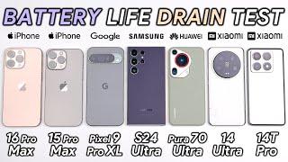 iPhone 16 Pro Max vs 15 Pro Max / Pixel 9 Pro XL / Samsung / Huawei / Xiaomi Battery Life DRAIN Test