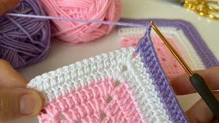 KOLAY TIĞ İŞİ KARE MOTİF YAPIMI / Crochet Granny Square / MOTİFLİ BEBEK BATTANİYESİ MODELLERİ