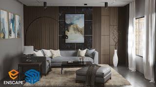 Enscape Full Tutorial For Complete Beginners. Modern Living Room Design and Realistic Render