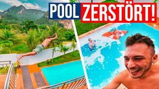 Sitzsack EXPLODIERT im Pool! & Heftige Parkour Session an TRAUM-STRAND! | Schlappen in Thailand 