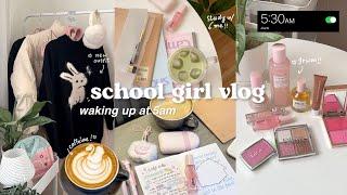 *realistic* school girl vlog high-energy day in my life, waking up at 5am, studying, cafe and more