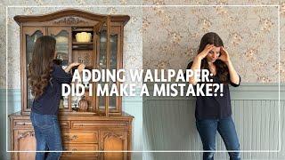 TRANSFORMING MY DINING ROOM WITH WALLPAPER + STYLING A HUTCH WITH THRIFTED FINDS!