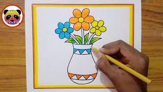 Flower Pot Drawing / Simple Flower Pot Drawing / Flower Vase Drawing / How to Draw Flower Pot