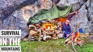 Building stone survival shelter  _ Camping and survival in the mountains _ PART 1