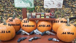 Revolvers VS Pumpkins! .22 LR, .38 Special, .327 Federal, .410, .357 Mag & .44 Mag