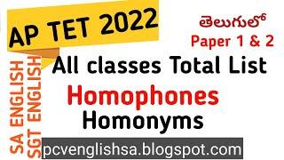 Homophones Homonyms from all Classes I AP TET SGT SA 2022