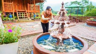 Create A Small Fountain Using Bricks And Cement - Alone BUILD LOG CABIN Off Grid Living