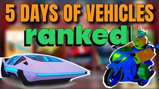Every "5 Days of Vehicles" Vehicle Ranked! | Roblox Jailbreak