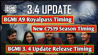 BGMI New Update 3.4 Release Date & Timing | New A9 Royalpass Timing | Mew Season C7S19 Timing