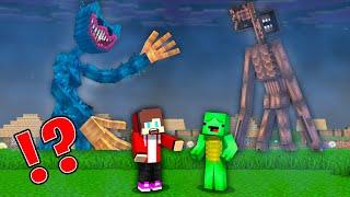 JJ and Mikey in NIGHTMARE HUGGY WUGGY vs SIREN HEAD CHALLENGE in Minecraft / Maizen Minecraft