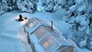 CAMPING WITH HOME COMFORT IN A THREE-ROOM TENT DURING HEAVY SNOWFALL