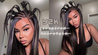*detailed* Y2K Inspired Look  Flat Twist Ninja Spike Bun Hairstyle ft Arabella Hair