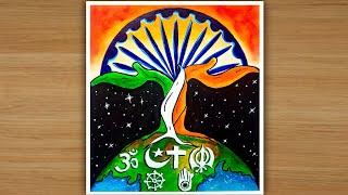 India:The land of unity in diversity drawing| Ek Bharat shreshtha Bharat drawing with oil pastel.