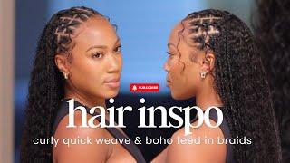 EASY HAIRSTYLE | FEED IN BRAIDS & QUICK WEAVE CURLS | Genius Weft Install | Ygwigs