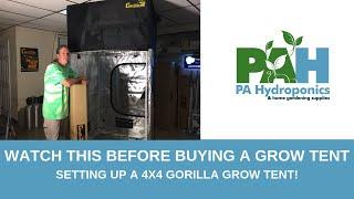 WATCH THIS BEFORE BUYING A GROW TENT  SETTING UP A 4X4 GORILLA GROW TENT