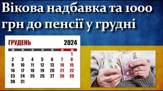 Вікові надбавка та 1000 грн до пенсії у грудні 2024