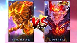 Perbandingan Skin Sun Wicked Flames Collector VS Spring Blessing Lunar Fest Skin MLBB