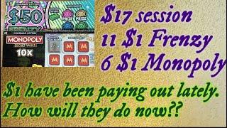 Let's try the $1 Tickets. 11- $50 Frenzy and 6-Monopoly Secret Vault 10X $17 session