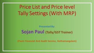 Tally Settings for Price Level and Price List with MRP in Malayalam