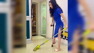 Fashionable Polio Lady Attending House Work | Paraplegic Girl