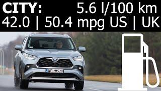 Toyota Highlander Hybrid city fuel consumption economy real-life test mpg l/100 km :: [1001cars]