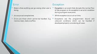 Difference between Error and Exception in RDBMS