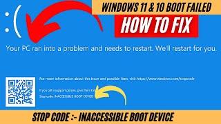 Windows 10 & 11 Boot Failed | Your PC Ran Into a Problem and Needs To Restart. We'll Restart For You