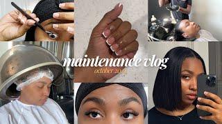 MAINTENANCE VLOG: Relaxer Retouch, DIY Cluster Lash Extensions, French Mani + Overlay, Brow/Lip Wax