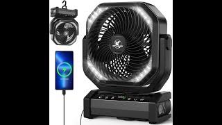 Camping Fan with Light - 20000mAh Rechargeable Battery Fan, 112Hrs Max Run Time