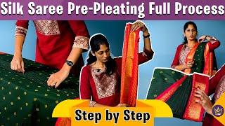 வெறும் 5 நிமிடத்தில் பட்டு புடவை கட்டலாம் - Silk Saree Pre-Pleating Full Process in Tamil | Tutorial