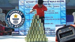 Super fast kid breaks world record with can pyramid! | Guinness World Records