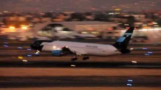 MEXICANA BOEING 767 .  SHOWING UP  ON SUNSET LANDING ON  05 R