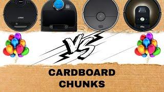 Robot vacuum party: 12 robot vacuums VS CARDBOARD CHUNKS!