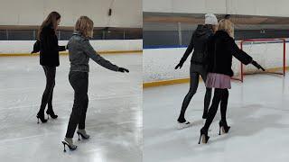 Girls walking on the ice in mules, flip-flops, high heels !