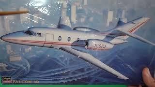 1:48 HASEGAWA Dassault Falcon 10  model kit box instructions & already built review (in English)