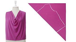 Very Easy Way to Make Cowl Neck Top  DIY Cowl Collar Blouse | cowl neck cutting and stitching